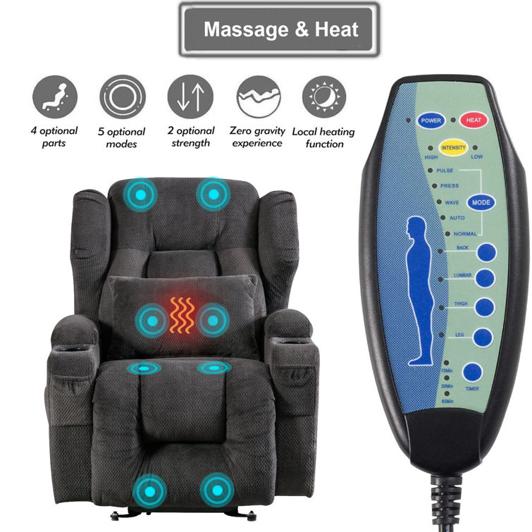 Magic union power lift massage recliner heated best sale controls wheels